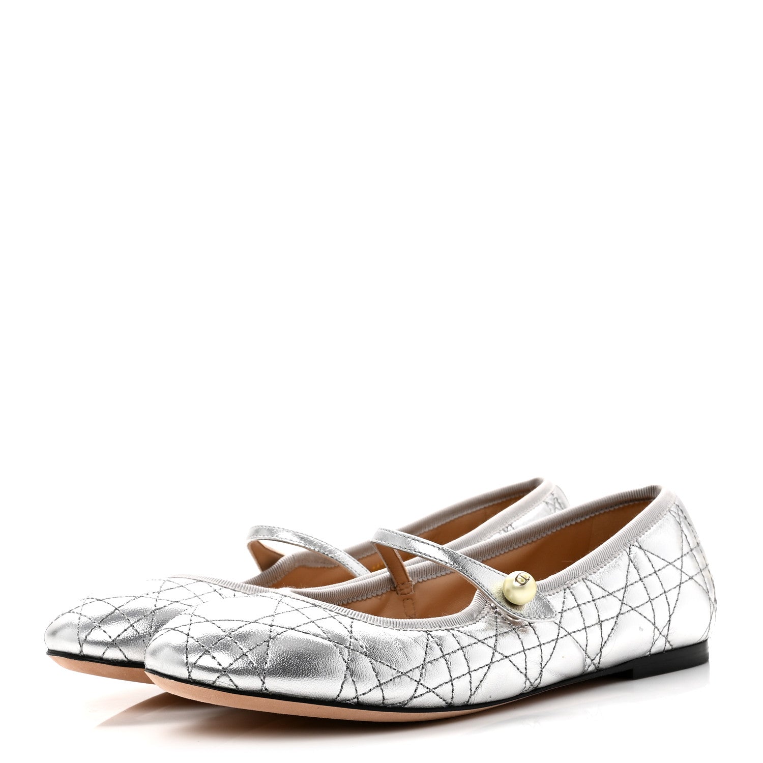 ディオール メタリック ラムスキン カナージュ パール バレエフラット 38.5 スチール (代金引換)