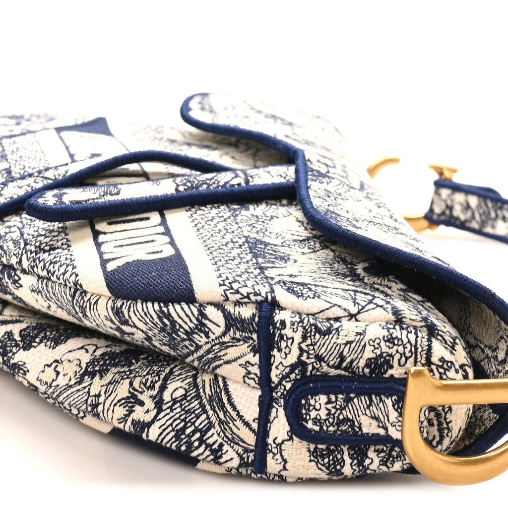 ディオール キャンバス 刺繍 トワルドジュイ サドルバッグ ブルー (代金引換)