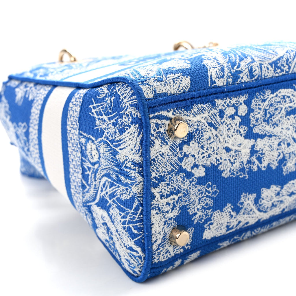 ディオール キャンバス トワル ドゥ ジュイ リバース 刺繍 ミディアム レディ D-Lite 蛍光ブルー (代金引換)