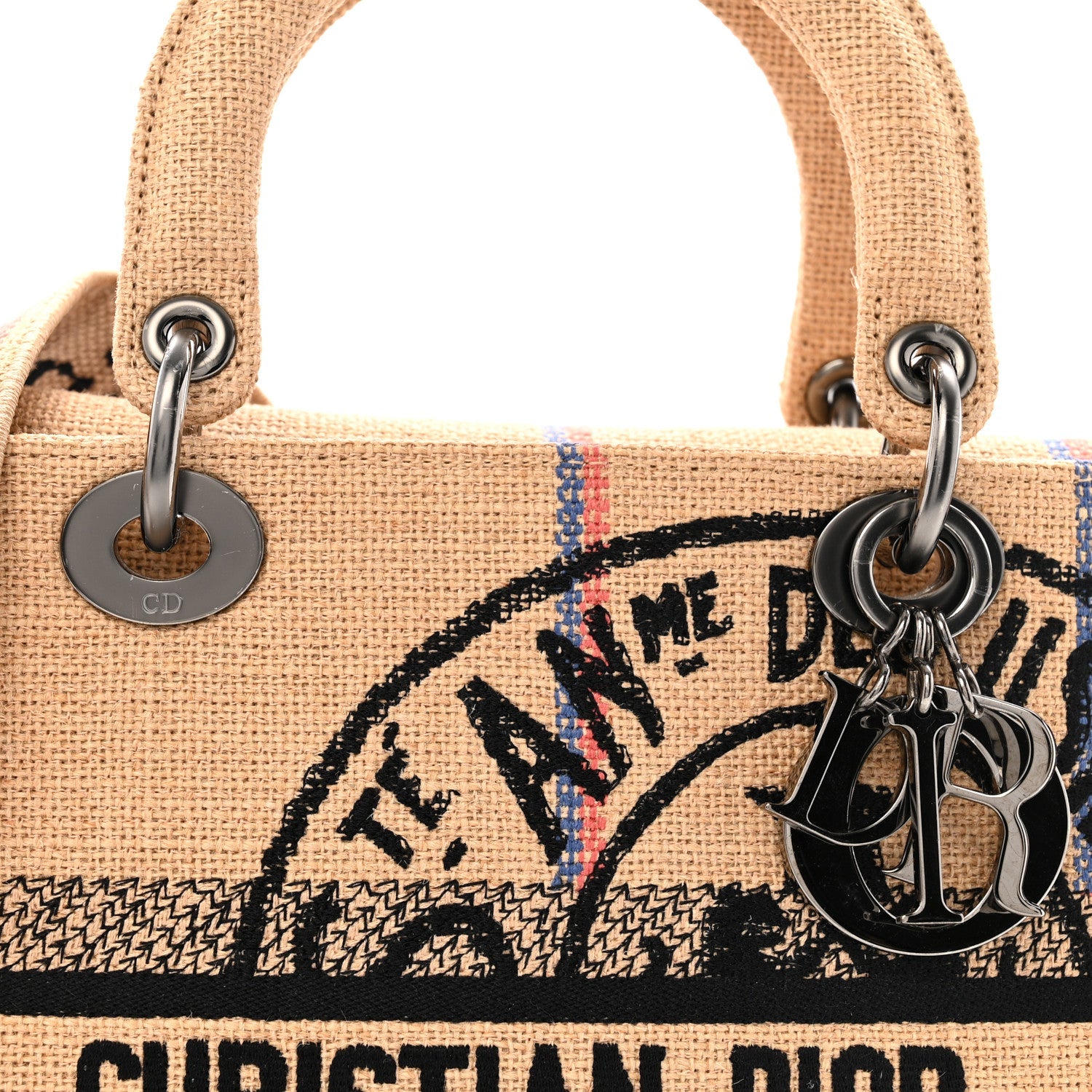ディオール キャンバス ジュート 刺繍 ミディアム レディ D-ライト ベージュ マルチカラー (代金引換)